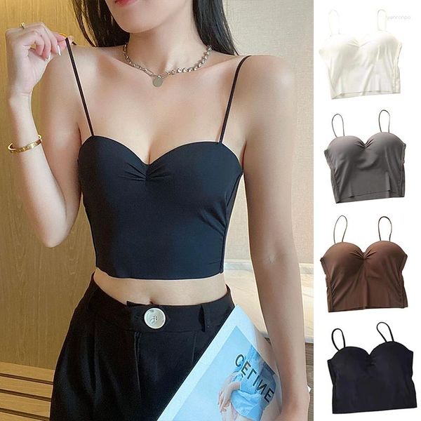 Débardeurs pour femmes French No Trace Vest Sexy Crop Tops Femmes Spaghetti Strap Built In Bra Femme Sans Fil Bralette Corset Top Camisole Lingerie