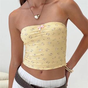 Dames Tanks Gaono Fairycore Kawaii Backless Crop Tops Dames Vest Y2K Cottage Bloemenprint Tube Jaren 2000 Retro Strapless Bandeau Hemdje