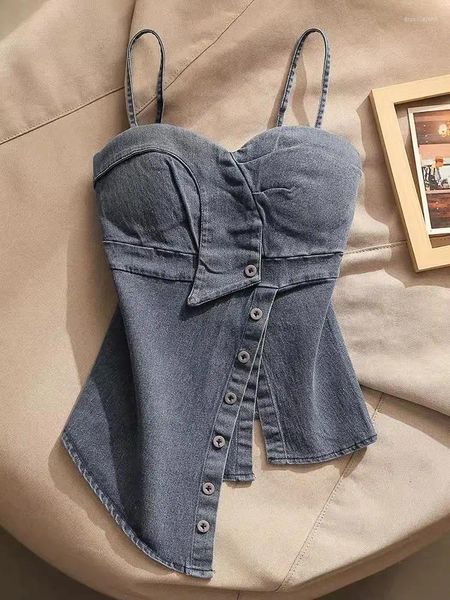 Tanks de femmes filles irréguliers denim Camisole d'été Portez la taille chic de la taille chic