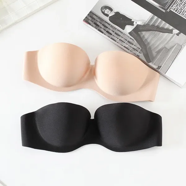 Tanques de mujer Niñas MM Reunión Antideslizante Sin tirantes Sujetador invisible Señoras Vestido de novia Halter Tube Top Estilo Fino Inalámbrico Envuelto Pecho