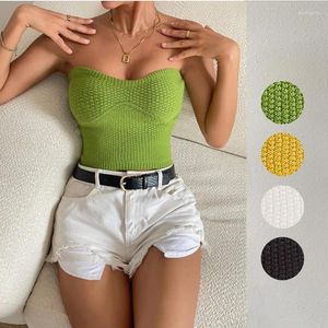 Tanks Femmes Filles Slim Fit Vert Knit Top Femmes Sexy Bustier Tube Tube Tank Camisole Dames Jaune Bustier Crochet Streetwear