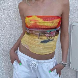 Tanks pour femmes graphiques imprimé vintage crop tops en maillage sexy buisson