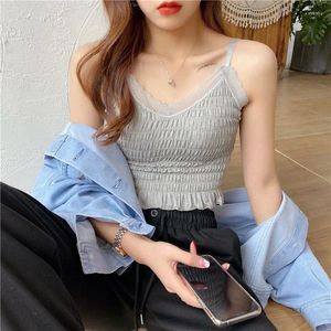 Tanks pour femmes Gris Corée Japon Lady Femmes Fille Mode Denim Sling Top Gilet Beauté Dentelle Soutien-Gorge Camisole Tops Collants Sans Manches Slim Été