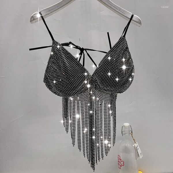 Tanks pour femmes H80S90 Femmes Sexy Gland Strass Body Chaîne Débardeur Femme Diamant Camisole Brillant Cristal Bijoux Bikini Soutien-Gorge Streetwear