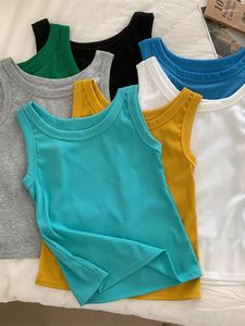 Tanks pour femmes Heliar Femmes Col rond Côtelé Solid Tops Camisole Off Épaule Basic Top Summer Highstreet Plain Tank Crop