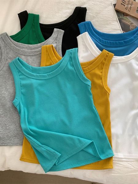 Tanques de mujer Heliar Mujeres Cuello redondo Acanalado Tops sólidos Camisola Off Hombro Top básico Verano Highstreet Plain Tank Crop