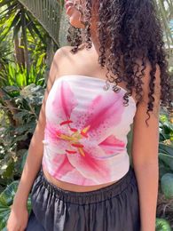 Tanks féminins Heziowyun Y2K Crop Tube Tops Summer Floral / Léopard Print Bandeau Gitre Backless Streetwear Aesthetic Grunge Clothes