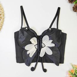 Damestanks High End Fashion Women Black 3d Butterfly Bustier Corset Corset Crop Tops Avond Club Party Camisoles With Bra Holiday Top Wear