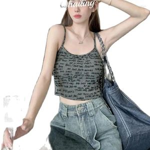 Tanks pour femmes de haute qualité Summer Fashion Girls Top 2024 Sexy Femmes Tricot Tops Lettres Imprimée Cami sans manches