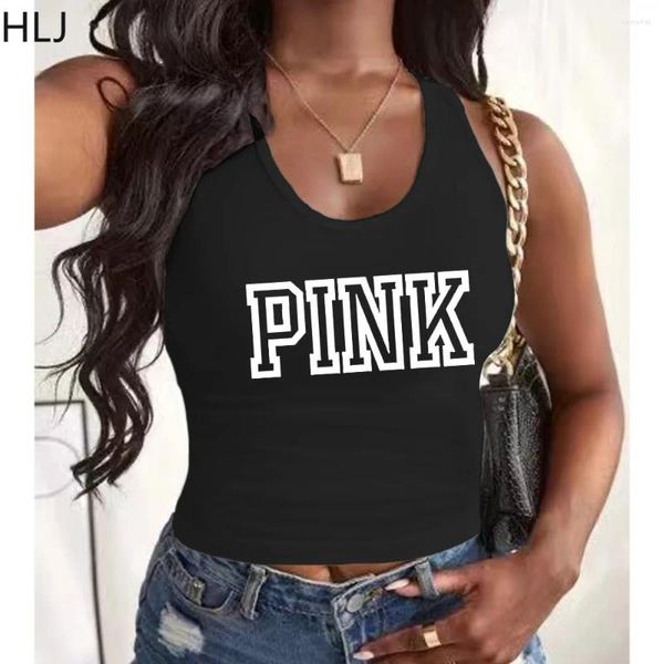 Tanks Femmes HLJ Été Rose Lettre Impression Débardeurs Femmes Col Rond Sans Manches Slim Crop Gilet Casual Sportif Vêtements Assortis 2024