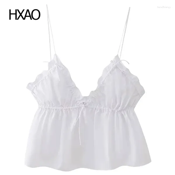 Tanks pour femmes hxao débardeur blanc pour les femmes Backless Tops d'été mignon glissade plissée tube de mode Ruffle 2024