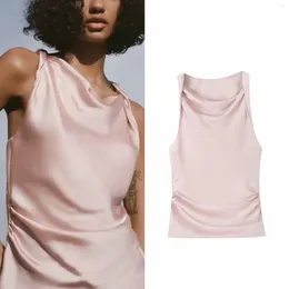 Tanks pour femmes ICCLEK 2024 Les vêtements en satin de soie plissée propose le magasin Y2K Stitch femme chemise T-shirts féminins