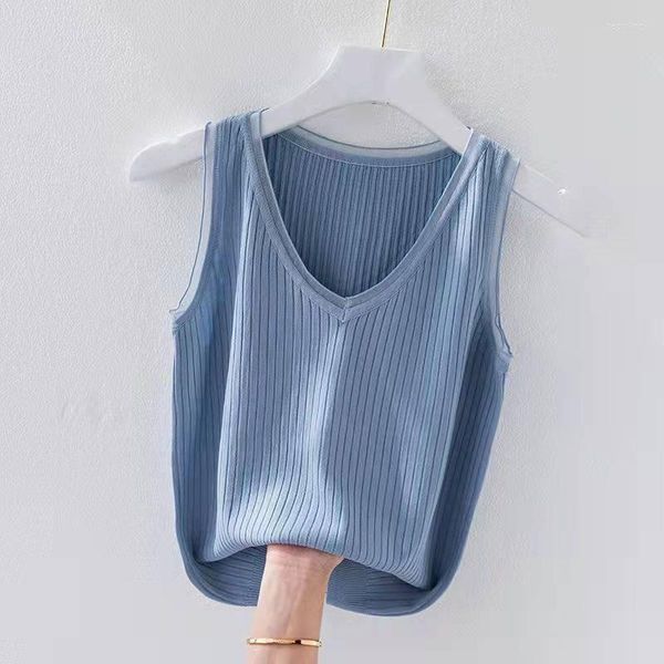 Débardeurs pour femmes Glace Soie Tricoté Camisole Gilet À L'intérieur De L'été À L'extérieur Porter V-cou Sexy Slings Solide Sans Manches Casual Tricot Débardeurs