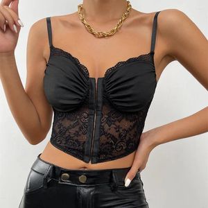 Tanks Femmes INS Black Lace Mesh Corset Jeunes femmes Débardeurs Sexy Hollow Out Halter Bustier Lingerie Slim Camisole Summer Streetwear