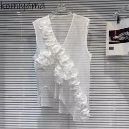 Damestanks onregelmatigr 3d bloemen ropa mujer mesh transparante vrouwen top lente zomerkleding mouwloze camis 2024 camisas