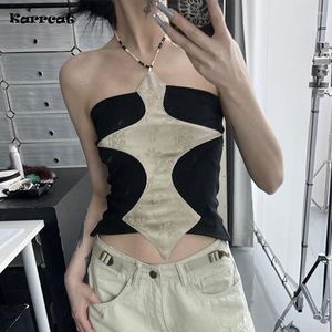 Tanks pour femmes Karrcat Cyber Y2K Halter Tops Grunge Camisole irrégulière gothique japonais Harajuku Crop Top Chic Designer Vêtements Punk