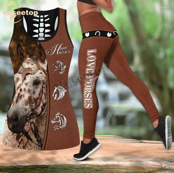 Tanks pour femmes Kaseetop Appaloosa Horse Love Combo Two Piece Yoga Set Femmes 3D Print Vest Hollow Out Tank Legging Tenging Summer LK161