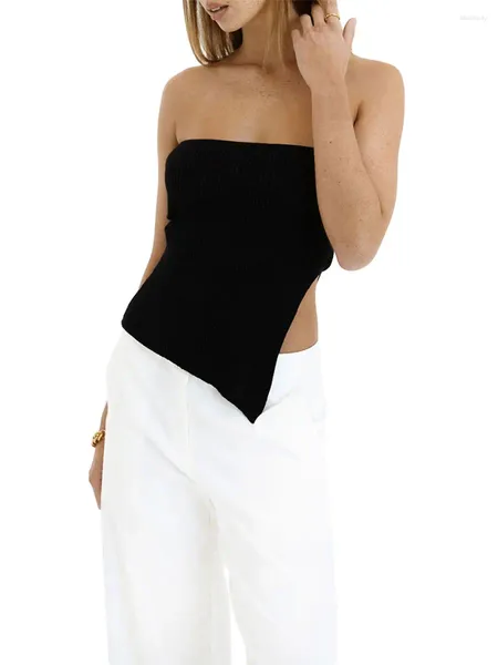Tanks pour femmes tricotées noir blanc divisé tube top femmes asymétriques minces minces à poitrine enveloppante