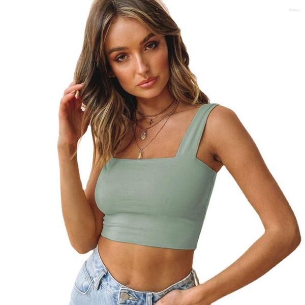 Camiseta sin mangas de punto para mujer, camiseta sin mangas de Color sólido, camiseta sin mangas ajustada con estilo Super Bunt, marca de tendencia de calle pequeña para usar en el exterior, recortada Sexy