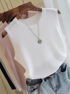 Tanks Femmes Gilets tricotés Femmes Top O-Cou Solid Tank Mode Femme Sans manches Casual Thin Tops 2024 Summer Knit Woman Shirt Gilet Femme