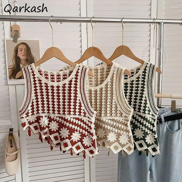 Tanks Femmes Tricoté Femmes Irrégulières Vintage Doux Mode Indie Folk All-Match Casual Summer Ulzzang Sans Manches Classique Mujer