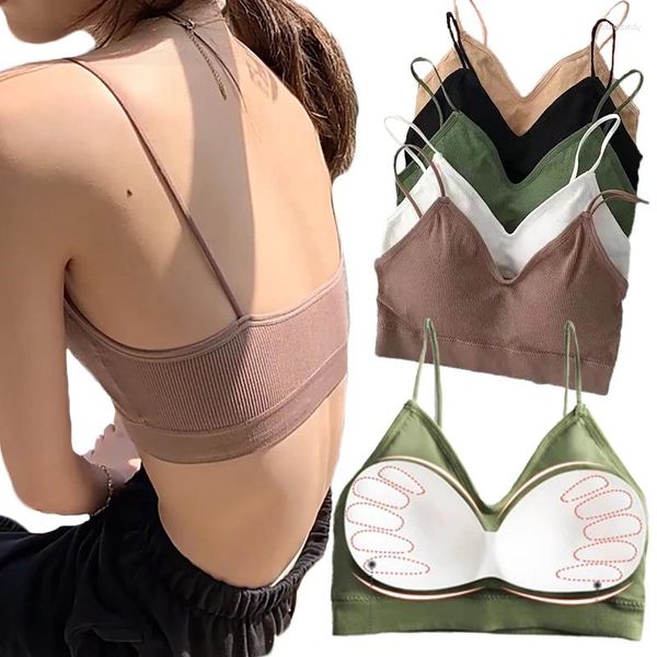 Débardeurs pour femmes couleur bonbon coréenne joliment soutenu hauts colorés filles pur coton froncé soutien sans marques ni anneaux en acier soutien-gorge sous-vêtements doux