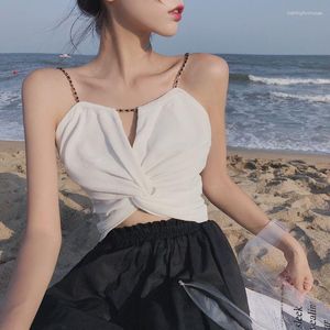 Débardeurs pour femmes Style coréen Sexy taille haute courte fronde ouverte ombilicale polyvalente chaîne en métal soutien-gorge à l'intérieur et à l'extérieur caraco haut pour les femmes
