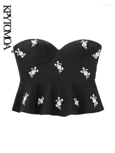 Tanks Femmes KPYTOMOA Femmes Mode Floral Brodé Cropped Poplin Bustier Tops Vintage Bustier Side Zipper Femme Camis Mujer