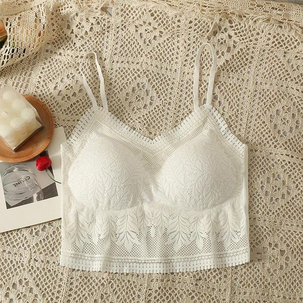 Débardeur en dentelle pour femmes, Camisole d'été, soutien-gorge dos nu, sans manches, Sexy, mode coréenne, col en v, blanc, Y2k, vêtements pour femmes