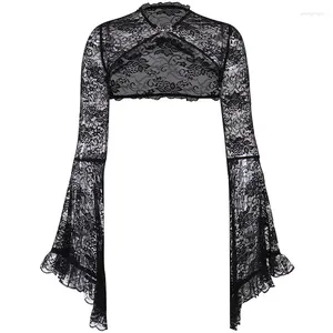 Dames Tanks Kant Boleros Sheer Crop Tops Lange Bell Sleeves Vest Dames Donker Gothic Bruiloft Punk Sexy Gehaakte Bolero Cover Up Shirt