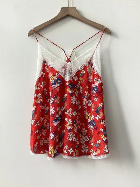 Réservoirs de femmes couture de dentelle de coussages femmes Red Camis Summer Floral Print Slin