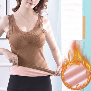 Débardeurs pour femmes gilet en dentelle pour dames rembourré et épaissi avec coussin de poitrine caraco sous-vêtement thermique haut chaud 2023 femmes Lingerie confortable