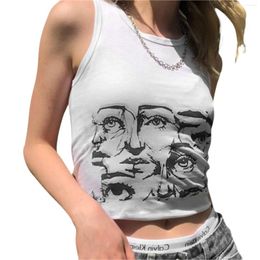 Lairauiy Y2k Mode E-Girl Tops Col Rond Réservoir Harajuku Portrait Imprimé Été Sans Manches Slim Fit T-Shirts