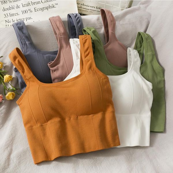 Tanks pour femmes Liba Sin Femmes Été Débardeurs côtelés avec soutien-gorge intérieur Scoop Cou Yoga Cami Crop Top Slim Fit Filles Sexy Vêtements d'extérieur