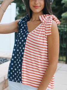 Dames tanktops LUCSUN Womens 4th Of July Crop Tank Tops Mouwloze V-hals Vlinderdas USA Vlag Ster Strepen Cami Patriottische Shirts (Rood XL)