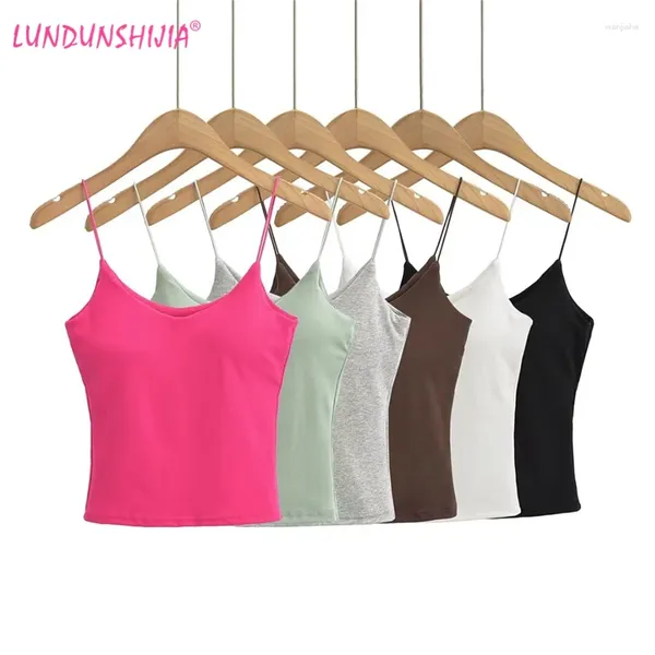 Tanks de mujer Lundunshijia 2024 Summer Candy Color Sexy Camisole Camisole Tops Women Streetwear Cotton Basic 6 Colors