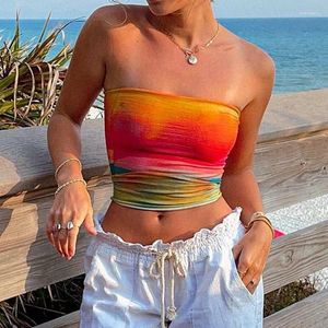 Tanks pour femmes Maemukilabe Sweet Y2K Tube Top Tie-Dye Print Bustier Camis Off Épaule Dos Nu Bandeau Crop American Retro Streetwear