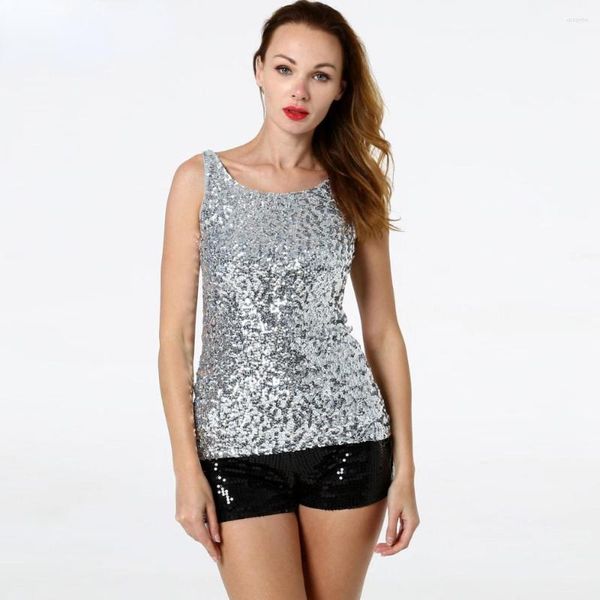 Tanques de mujer Meqeiss Mujeres Shine Glitter Lentejuelas adornadas Chaleco sin mangas Camisetas sin mangas Estilo de moda Ropa para cóctel Fiesta Clubwear