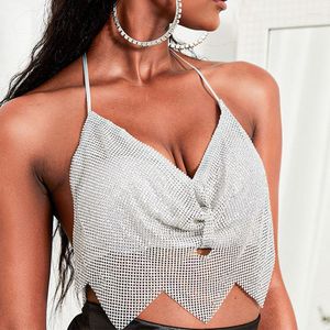 Damestanks Mesh Hollow Out See Through Bow Tie Clubwear Streetwear Lingerie Backless mouwloze V-hals Crop Tank Tops Festival Outfits