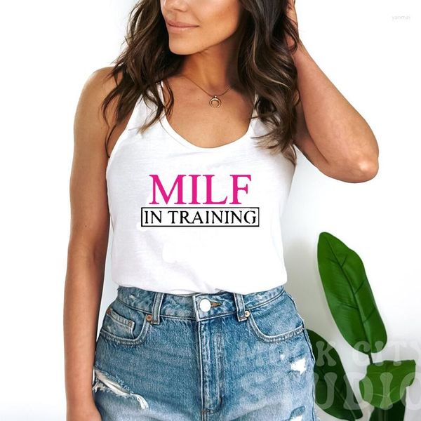 Tanques de mujer Milf en entrenamiento 2000s Grunge mujeres camisetas sin mangas verano moda Sexy ropa de fiesta Y2k fuera del hombro camiseta gráfica femenina