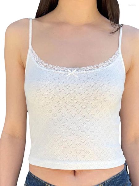 Tanques de mujer Mxiqqpltky Lace Patchwork Cami Crop Top para mujer Correa de espagueti Corte bajo Sin respaldo Slim Equipado Salir Tanque Verano