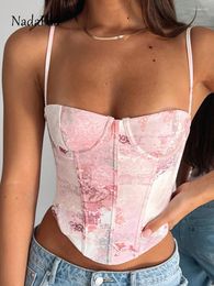 Tanks Femmes Nadafair Imprimé Skinny Corset Tops Femmes Été 2024 Dos Nu Sans Manches Crop Sexy Casual Basic Y2K Camis