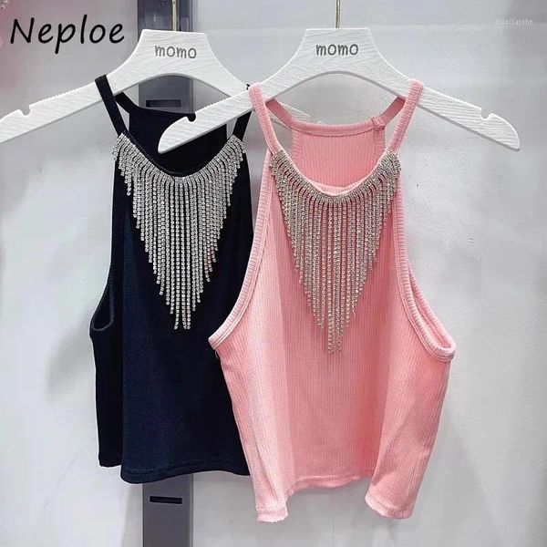 Tanks de mujer NEPLOE FED Sparkling Diamond Sequins Patchwork Tank Toqule Y2K Sexy Halter Pink Chaleco para mujeres 2024 Camisole de verano Tops