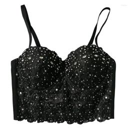 Dames Tanks Nachtclub Damesblouse Kanten hemdje Heldere diamant Top met kralen Kort Sexy Buikdans Strakke vormgeving Bandeau-lingerie Vest