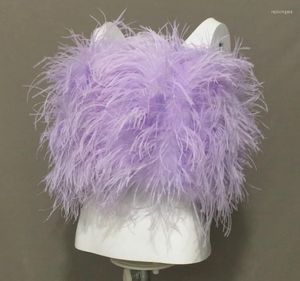 Damestanks Ostrich Feather Tube Top Luxe Furry For Party Wedding Concert 2023 Fashion vest Bride Mouwloze borstomslag Strapless