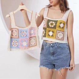 Tanks Femmes Oumea Femmes Coton Crochet Débardeurs Floral Broderie Plaid Style Bohème Ethnique Sans Manches Patchwork Plage