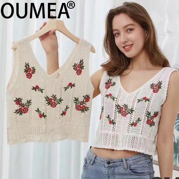 Tanks pour femmes oumea femmes crochet gilet été V couche florale broderie de plage de plage