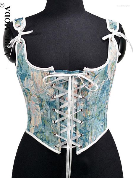 Débardeurs pour femmes Oversize Floral Print Vintage Corset Femmes Lace Up Buister Crop Top Sans Manches Bandage Tank Sexy Poitrine Binder Camisole Mujer