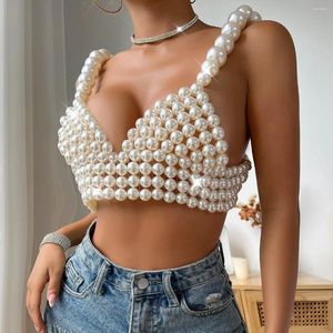 Débardeurs pour femmes avec soutien-gorge en perles - Débardeur transparent pour fête et club - Design ajouré élégant - Festivals - Vêtements de plage