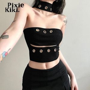 Tanques de mujer Pixiekiki Black Ribbed Tank Top Mujeres Ropa de verano 2024 Sexy Hollow Out Backless Going Tops Nightclub P71-BH13